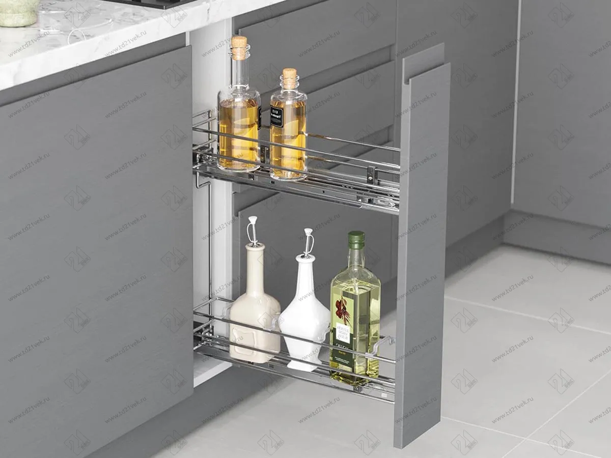 S-2413-08-C Бутылочница 150, Starax, 2-х ярусная, направляющие Blum Tandem, выдвижение 7/8, (106х475х495), правая, хром