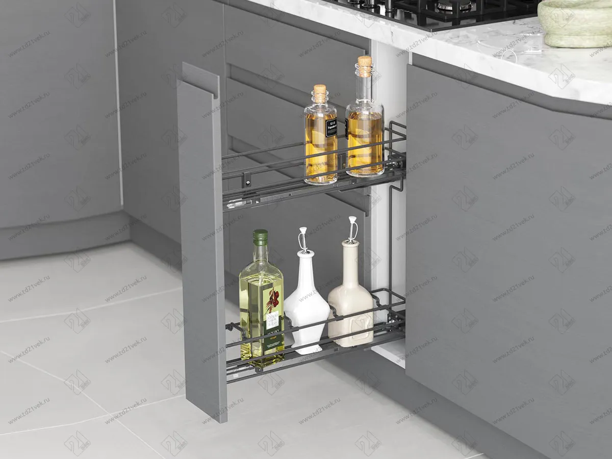 S-2414-08-A Бутылочница 150, Starax, 2-х ярусная, направляющие Blum Tandem, выдвижение 7/8, (106х475х495), левая, антрацит
